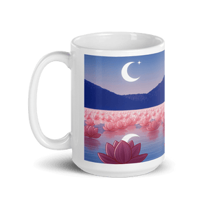 Zen: Crescent Moon Lotus White Glossy Mug - Cups - Cloutropolis