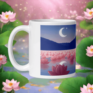 Zen: Crescent Moon Lotus White Glossy Mug - Cups - Cloutropolis