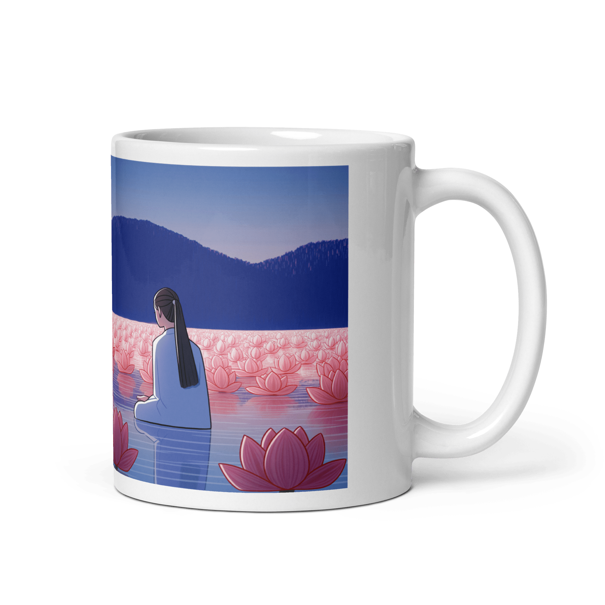 Zen: Crescent Moon Lotus White Glossy Mug - Cups - Cloutropolis
