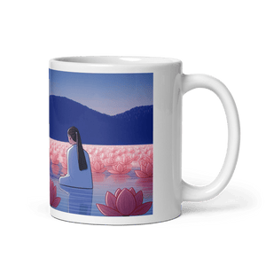 Zen: Crescent Moon Lotus White Glossy Mug - Cups - Cloutropolis