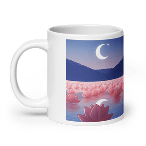 Zen: Crescent Moon Lotus White Glossy Mug - Cups - Cloutropolis