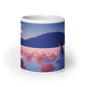 Zen: Crescent Moon Lotus White Glossy Mug - Cups - Cloutropolis