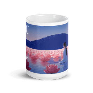 Zen: Crescent Moon Lotus White Glossy Mug - Cups - Cloutropolis