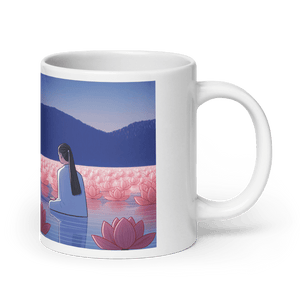 Zen: Crescent Moon Lotus White Glossy Mug - Cups - Cloutropolis