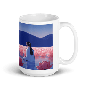 Zen: Crescent Moon Lotus White Glossy Mug - Cups - Cloutropolis