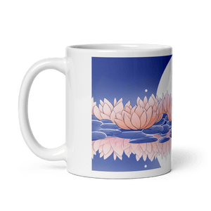 Zen: Full Moon Lotus White Glossy Mug - Cloutropolis