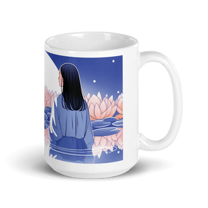 Zen: Full Moon Lotus White Glossy Mug - Cloutropolis