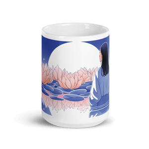 Zen: Full Moon Lotus White Glossy Mug - Cloutropolis