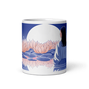 Zen: Full Moon Lotus White Glossy Mug - Cloutropolis