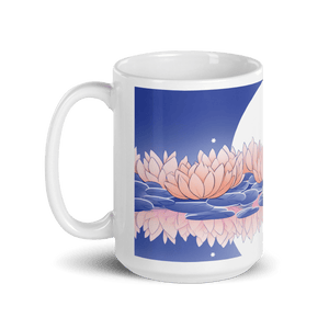 Zen: Full Moon Lotus White Glossy Mug - Cloutropolis