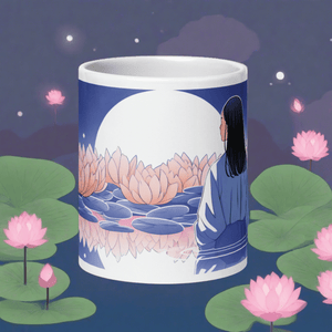 Zen: Full Moon Lotus White Glossy Mug - Cloutropolis