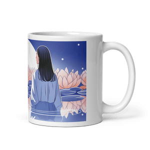 Zen: Full Moon Lotus White Glossy Mug - Cloutropolis