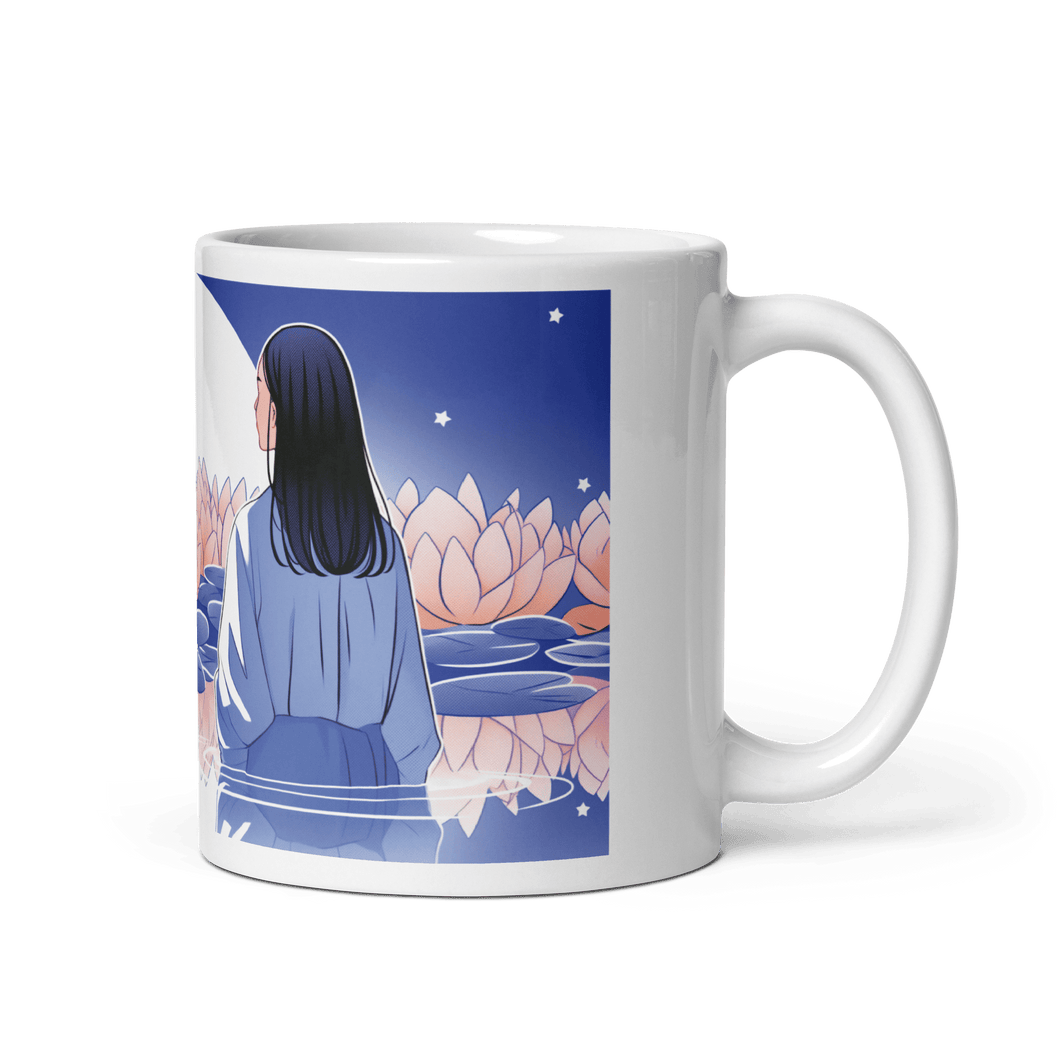 Zen: Full Moon Lotus White Glossy Mug - Cloutropolis