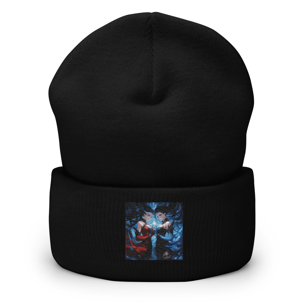 Blue and Red Twins Cuffed Art Beanie - Cloutropolis