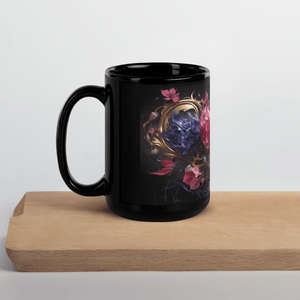 Four Flowers Black Glossy Mug - Cups - Cloutropolis