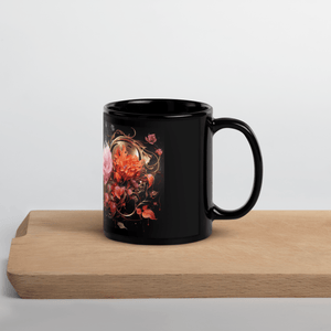 Four Flowers Black Glossy Mug - Cups - Cloutropolis