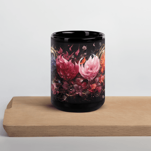 Four Flowers Black Glossy Mug - Cups - Cloutropolis