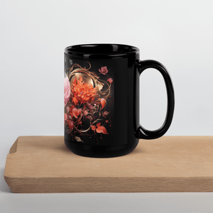 Four Flowers Black Glossy Mug - Cups - Cloutropolis