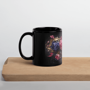 Four Flowers Black Glossy Mug - Cups - Cloutropolis